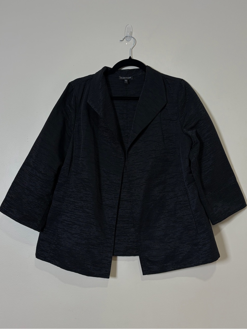 Eileen Fisher | Open front ribbed texture black suit jacket/blazer women size M